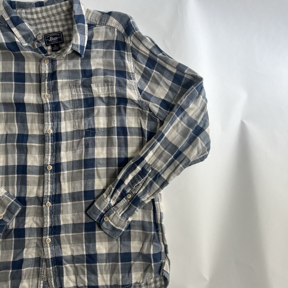 G.H. Bass &‎ Co. Men's Blue/Gray/White Plaid Woven Cotton Button-Up XL Pockets - Picture 3 of 8